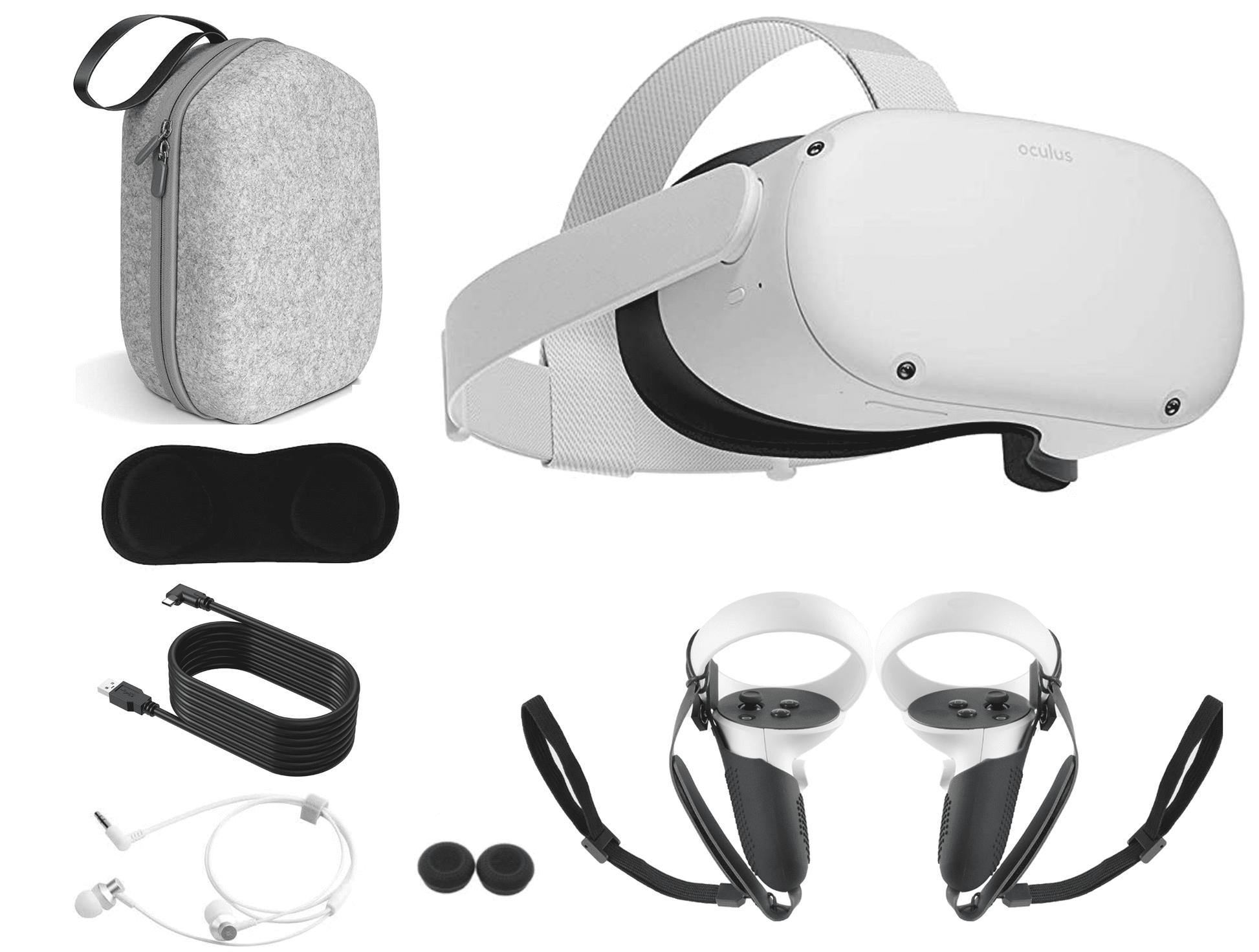 Quest 2 All-In-One VR Headset with Touch Controllers, 256GB SSD, 3D Audio,Holiday Bundle: Marxsol Carrying Case, Earphone,10Ft Link Cable, Grip Cover,Knuckle & Hand Strap Lens Cover - Tenini Strive Electronic Shop