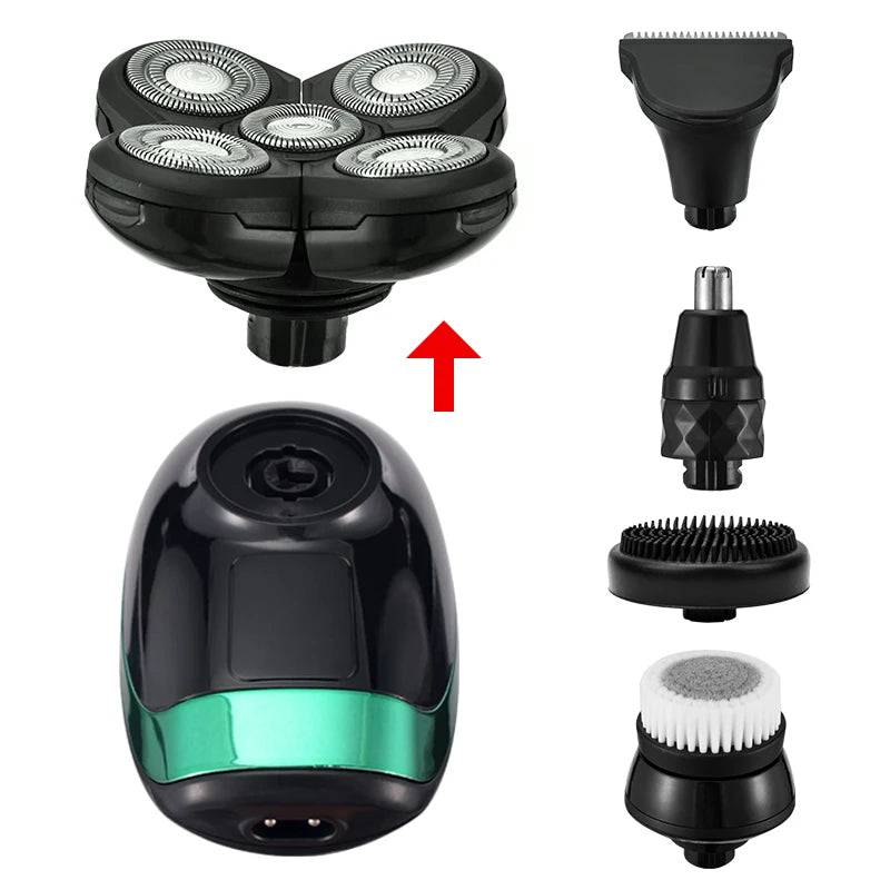 5 in 1 4D Men'S Rechargeable Bald Head Electric Shaver 5 Floating Heads Beard Nose Ear Hair Trimmer Razor Clipper Facial Brush - Tenini Strive Electronic Shop