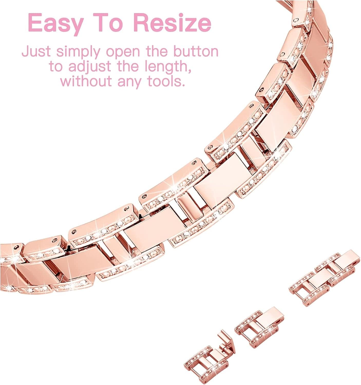 Compatible with Apple Watch Band 40Mm+Case, Lightweight for Women, Easy Adjustable Bracelet, Bling Shiny Diamond Both Sides, Jewelry Metal Strap for Iwatch Series 6 5 4 Se-(Rose Gold) - Tenini Strive Electronic Shop