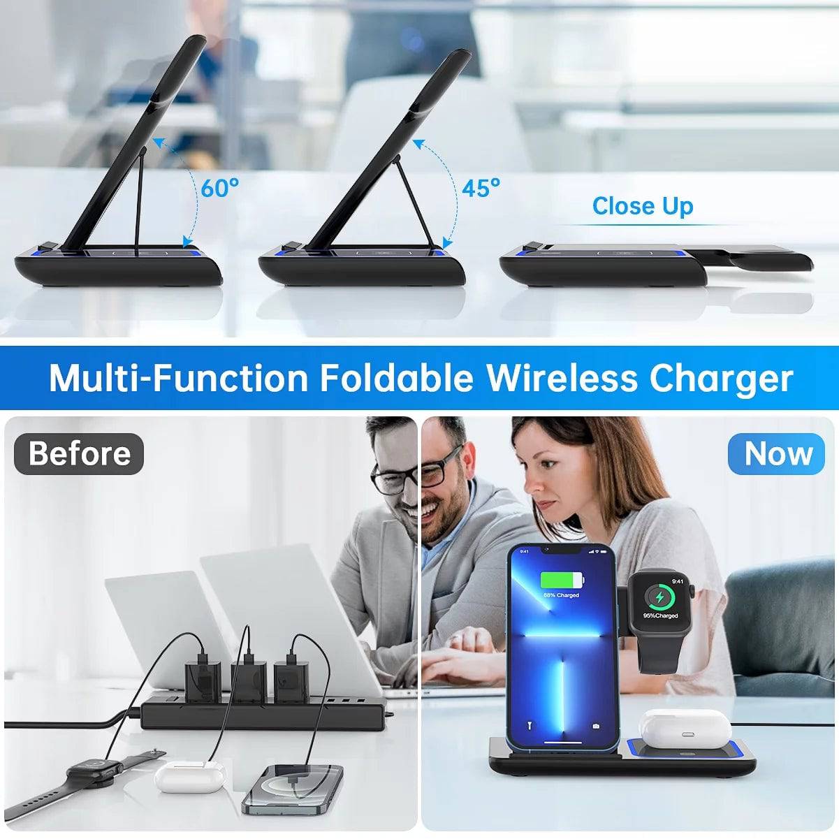 3 in 1 Wireless Charger, 18W Fast Charger Pad Stand Charging Station Dock for Iwatch Series SE 8/7/6/5/4/3 Airpods Pro/3/2 for Iphone 15/14/13/12 /11/Pro Max/12 Mini /XR (With QC3.0 Adapter) - Tenini Strive Electronic Shop