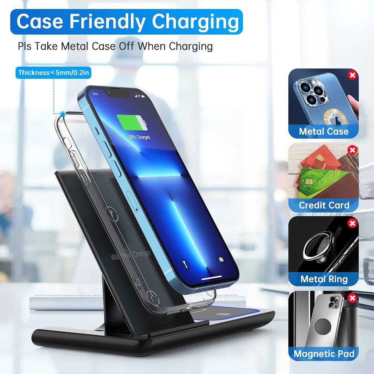 3 in 1 Wireless Charger, 18W Fast Charger Pad Stand Charging Station Dock for Iwatch Series SE 8/7/6/5/4/3 Airpods Pro/3/2 for Iphone 15/14/13/12 /11/Pro Max/12 Mini /XR (With QC3.0 Adapter) - Tenini Strive Electronic Shop