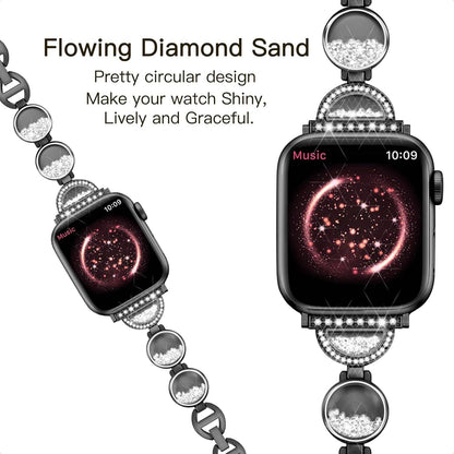 Compatible with Apple Watch Band 38Mm 40Mm 41Mm, Ambilight for Women, Easy Adjustable Bracelet, Bling Dimond Sand in Circle, Jewelry Metal Strap for Iwatch Series 7 6 5 4 3 2 1 Se(Black) - Tenini Strive Electronic Shop