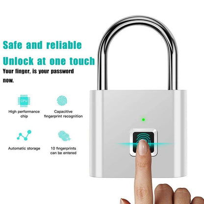 Black Silver USB Rechargeable Door Smart Lock Fingerprint Padlock Quick Unlock Zinc Alloy Metal High Identify Security Lock - Tenini Strive Electronic Shop