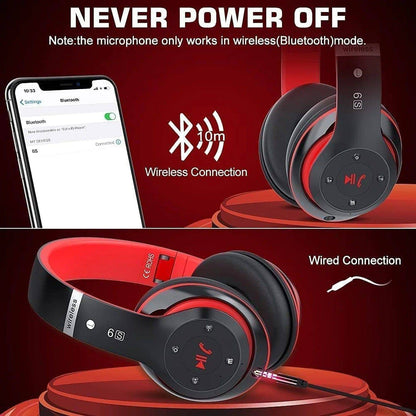 Bluetooth Headphones over Ear, Wireless Headphones Wired with 6 EQ Modes, 40 Hours Playtime Foldable Hifi Stereo Headset with Microphone, FM/TF for Cellphone/Pc/Work (Black & Blue) - Tenini Strive Electronic Shop