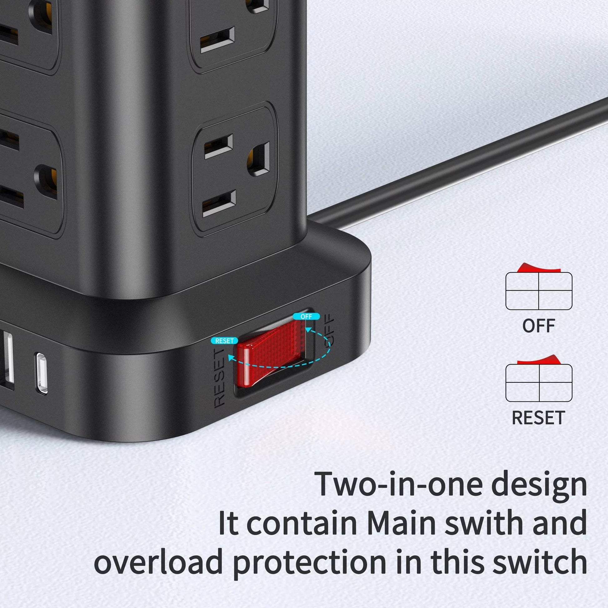 Power Strip Tower 12 Outlets with 4 USB Ports Surge Protector Electric Charging Station 6.5Ft Cord, White - Tenini Strive Electronic Shop