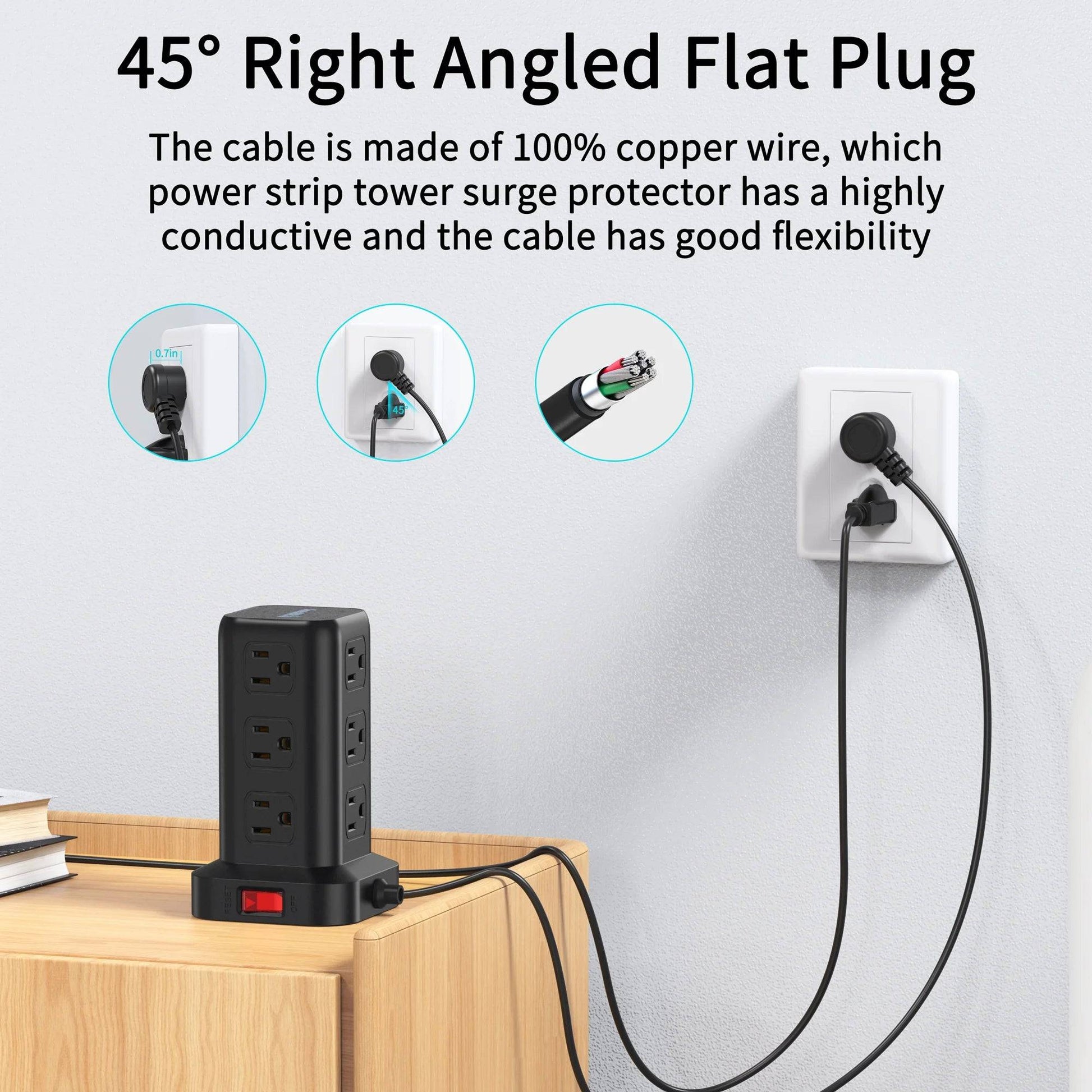 Power Strip Tower 12 Outlets with 4 USB Ports Surge Protector Electric Charging Station 6.5Ft Cord, White - Tenini Strive Electronic Shop