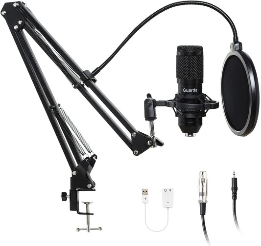 Studio Condenser USB Microphone Computer PC Microphone Kit with Adjustable Scissor Arm Stand Shock Mount, for PC Computer Recording Podcasting Youtube Karaoke Gaming Streaming Teaching Guarda GD100 - Tenini Strive Electronic Shop