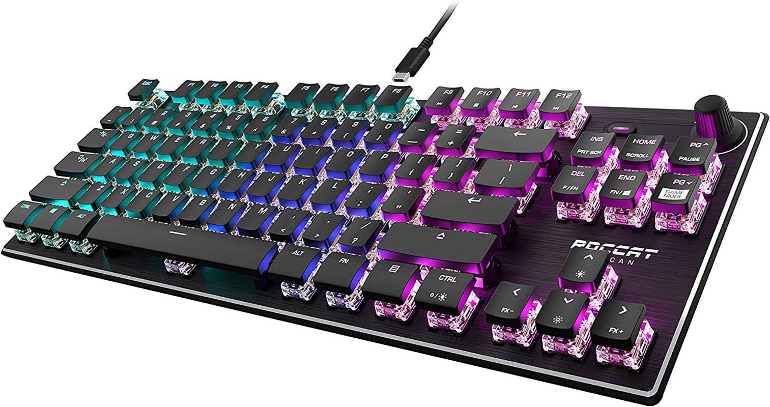 Mechanical PC Tactile Gaming Keyboard, Compact, Tenkeyless, Titan Switch Optical, RGB AIMO Lighting, Anodized Aluminum Top Plate, Detachable USB-C Cable, Low Profile Design, Black - Tenini Strive Electronic Shop