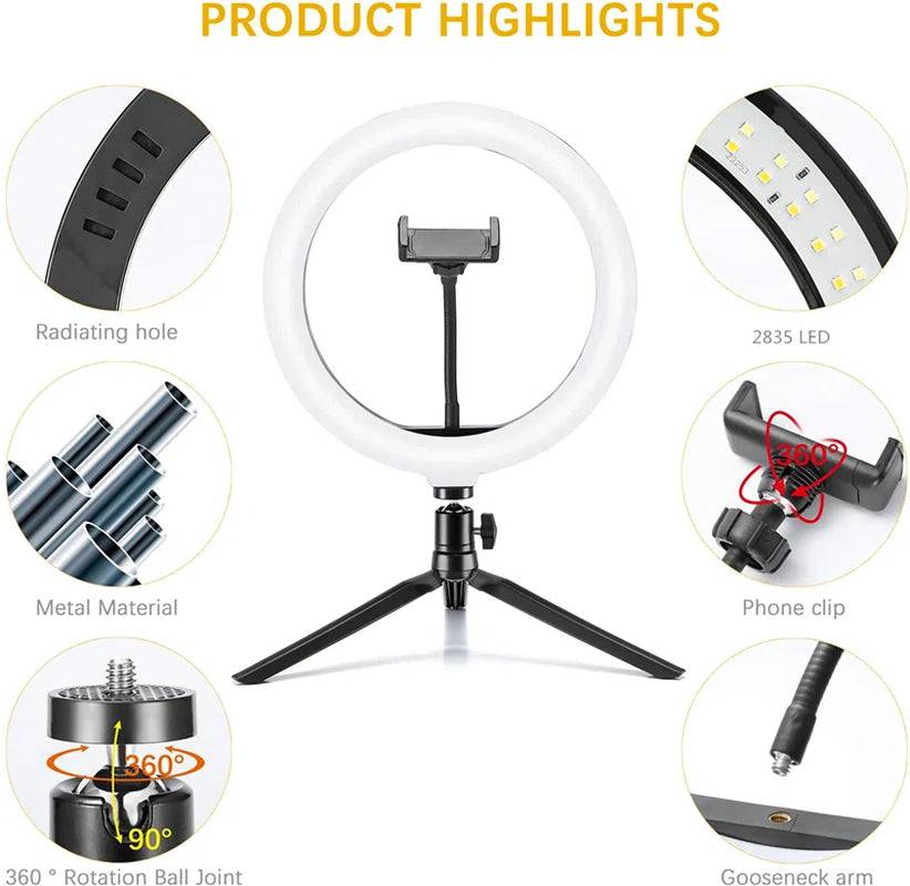 10" LED Ring Light with Tripod Dimmable for Selfie Livestreaming