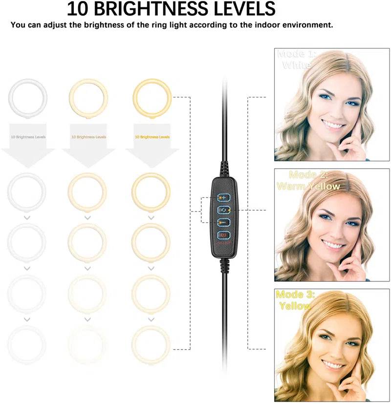 10" LED Ring Light with Tripod Dimmable for Selfie Livestreaming