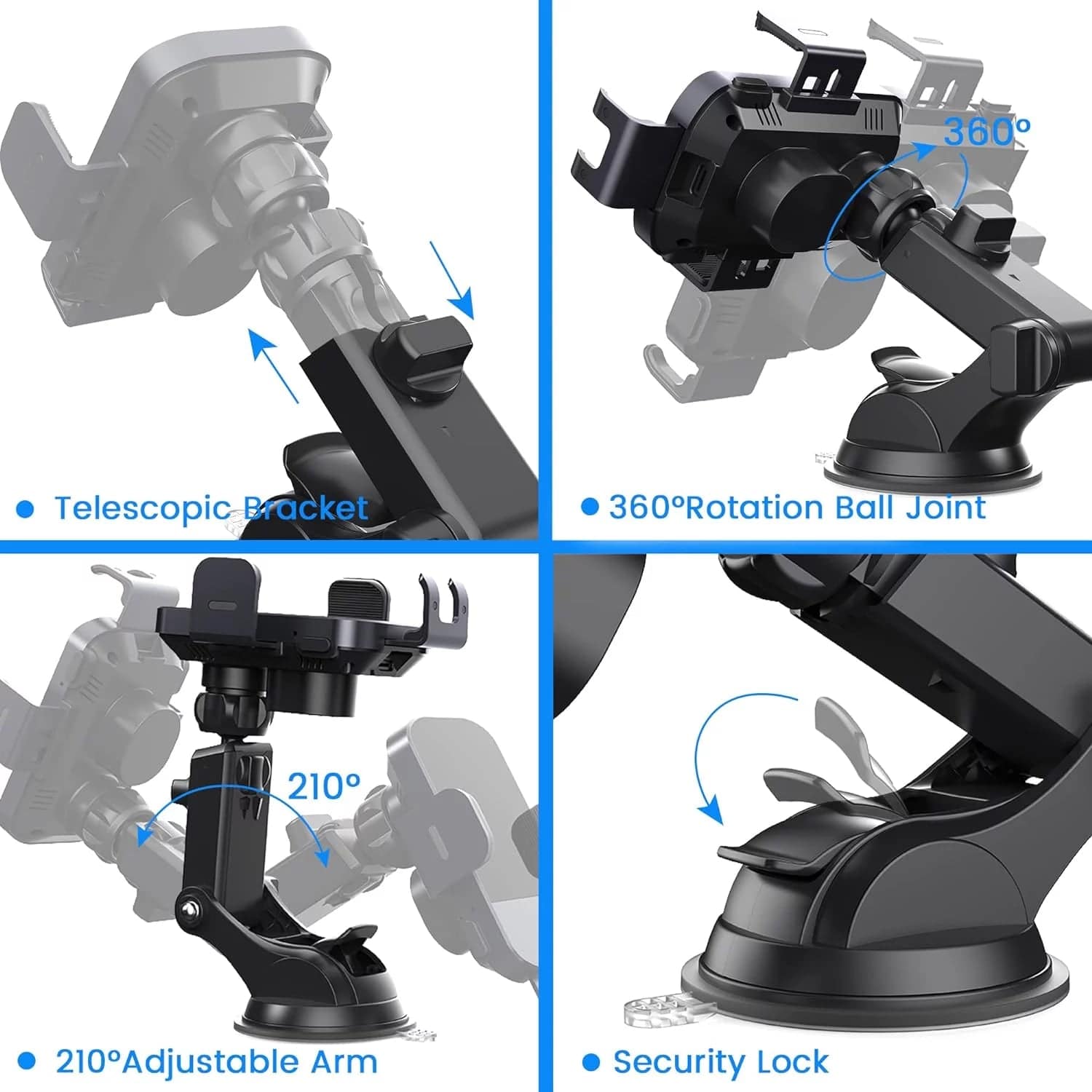 15W Wireless Car Charger Phone Mount Fast Charging Auto Clamping Phone Holder for Iphone 15 14Pro Max, Samsung Galaxy S23 Ultra S22 S21 Note 9-Black - Tenini Strive Electronic Shop