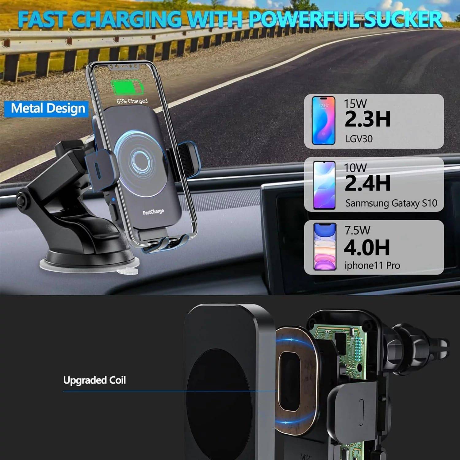 15W Wireless Car Charger Phone Mount Fast Charging Auto Clamping Phone Holder for Iphone 15 14Pro Max, Samsung Galaxy S23 Ultra S22 S21 Note 9-Black - Tenini Strive Electronic Shop