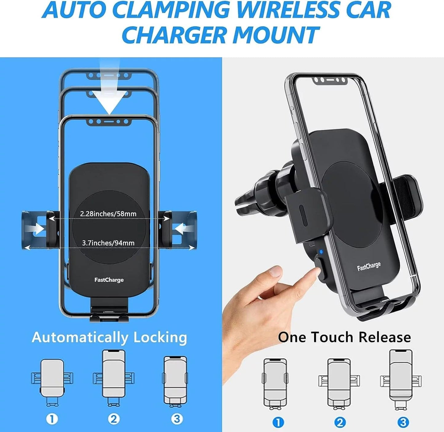 15W Wireless Car Charger Phone Mount Fast Charging Auto Clamping Phone Holder for Iphone 15 14Pro Max, Samsung Galaxy S23 Ultra S22 S21 Note 9-Black - Tenini Strive Electronic Shop