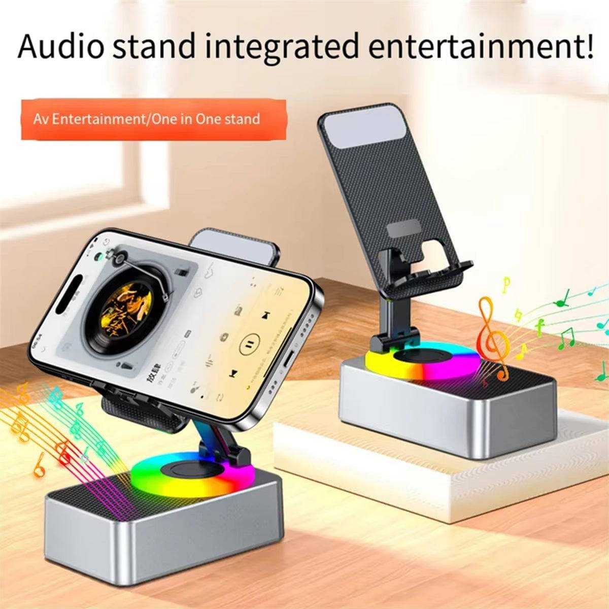 3-In-1 Mobile Phone Holder, Audio Power Bank, Bluetooth Call Speaker, Multi-Function Foldable Rotating Desktop,Black - Tenini Strive Electronic Shop