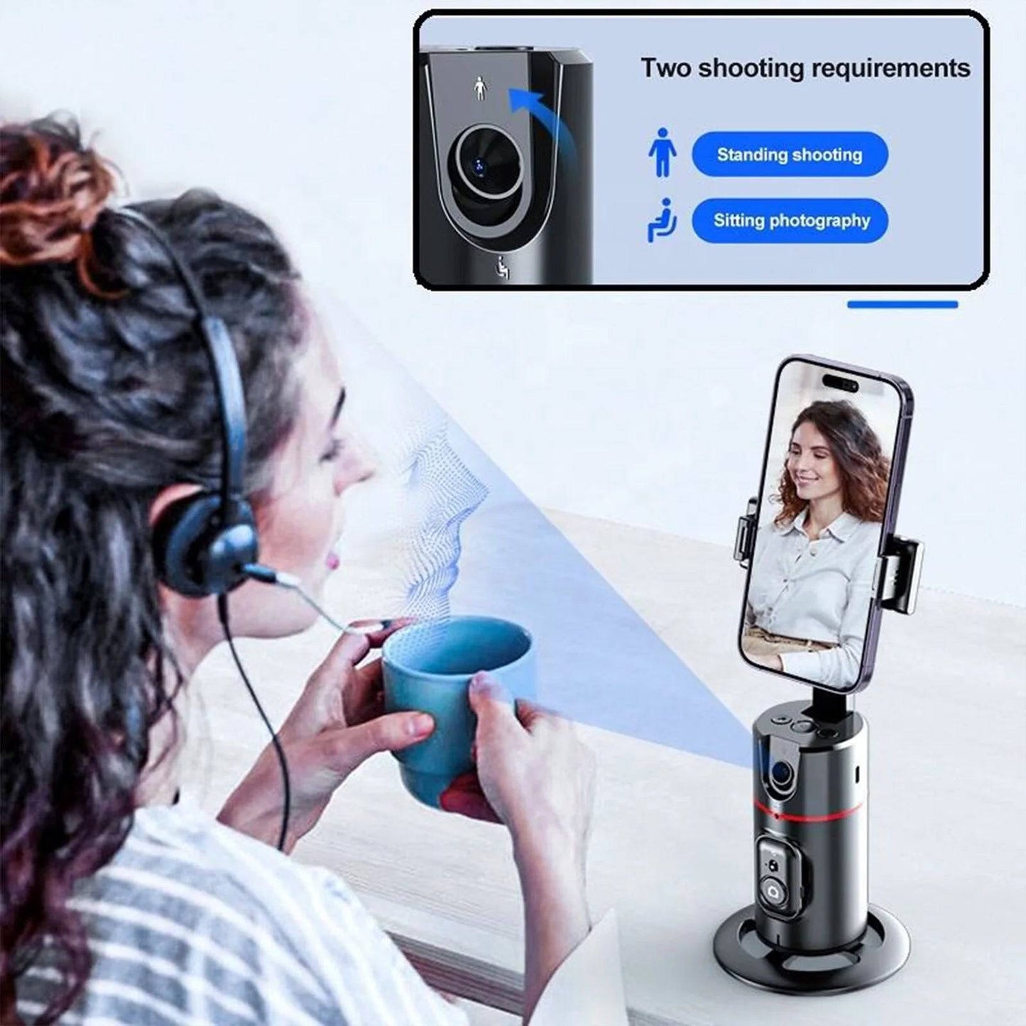 Auto Face Tracking Phone Holder Tripod, No App Required, 360° Rotation Smart Face Body Tracking Tripod Selfie Phone Camera Stand for TIK Tok, Vlog, Live Streaming, Youtube Video - Tenini Strive Electronic Shop