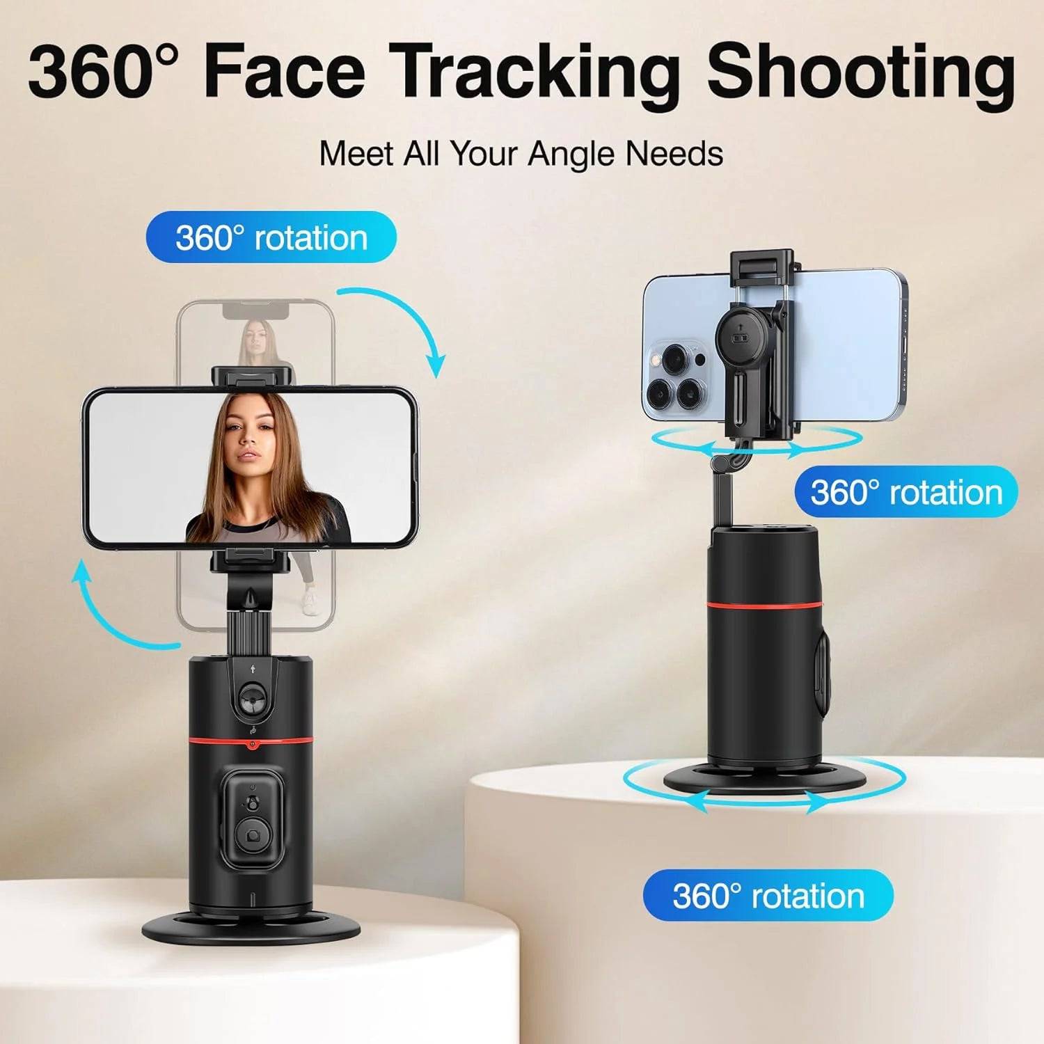 Auto Face Tracking Phone Holder Tripod, No App Required, 360° Rotation Smart Face Body Tracking Tripod Selfie Phone Camera Stand for TIK Tok, Vlog, Live Streaming, Youtube Video - Tenini Strive Electronic Shop