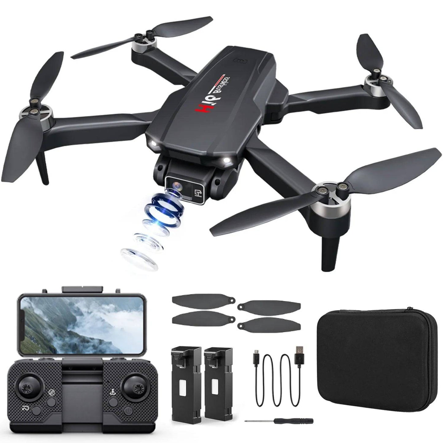 H16 Drone with Camera for Adults 4K, Foldable Drone for Beginners with Brushless Motor, Optical Flow Positioning, with 2 Batteries and Carrying Case - Tenini Strive Electronic Shop