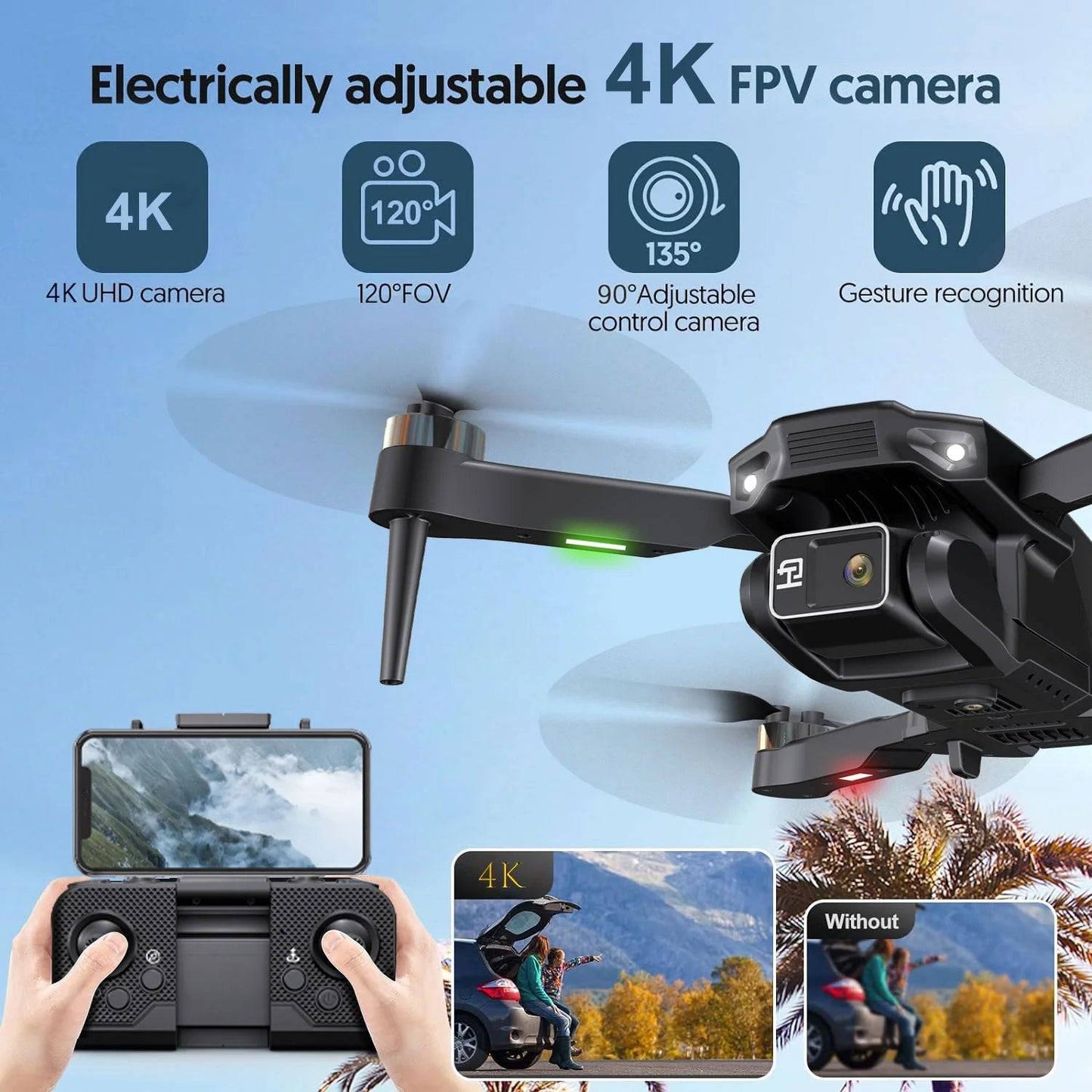 H16 Drone with Camera for Adults 4K, Foldable Drone for Beginners with Brushless Motor, Optical Flow Positioning, with 2 Batteries and Carrying Case - Tenini Strive Electronic Shop