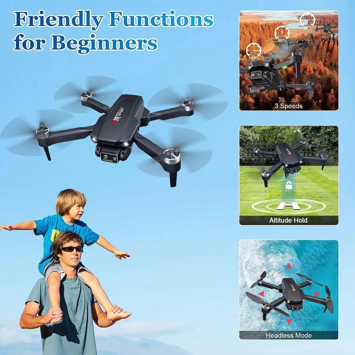 H16 Drone with Camera for Adults 4K, Foldable Drone for Beginners with Brushless Motor, Optical Flow Positioning, with 2 Batteries and Carrying Case - Tenini Strive Electronic Shop