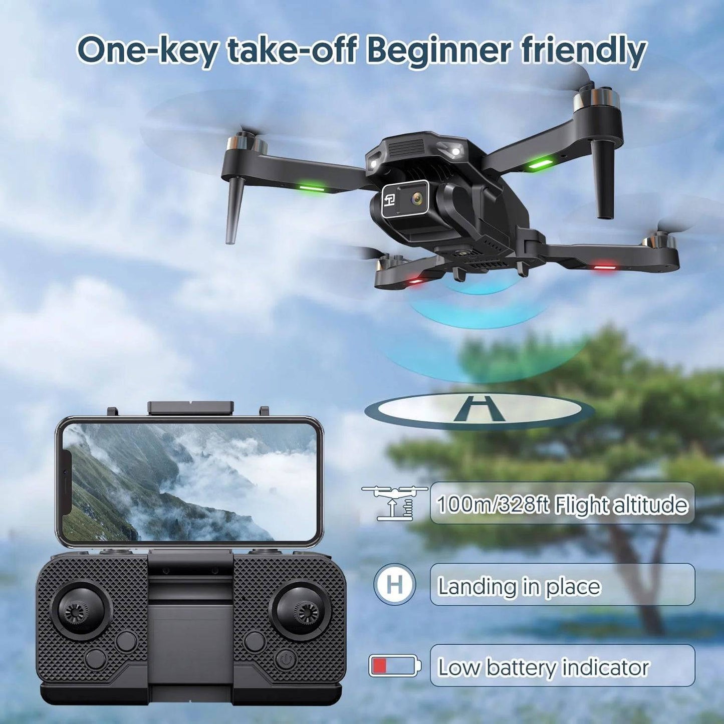 H16 Drone with Camera for Adults 4K, Foldable Drone for Beginners with Brushless Motor, Optical Flow Positioning, with 2 Batteries and Carrying Case - Tenini Strive Electronic Shop