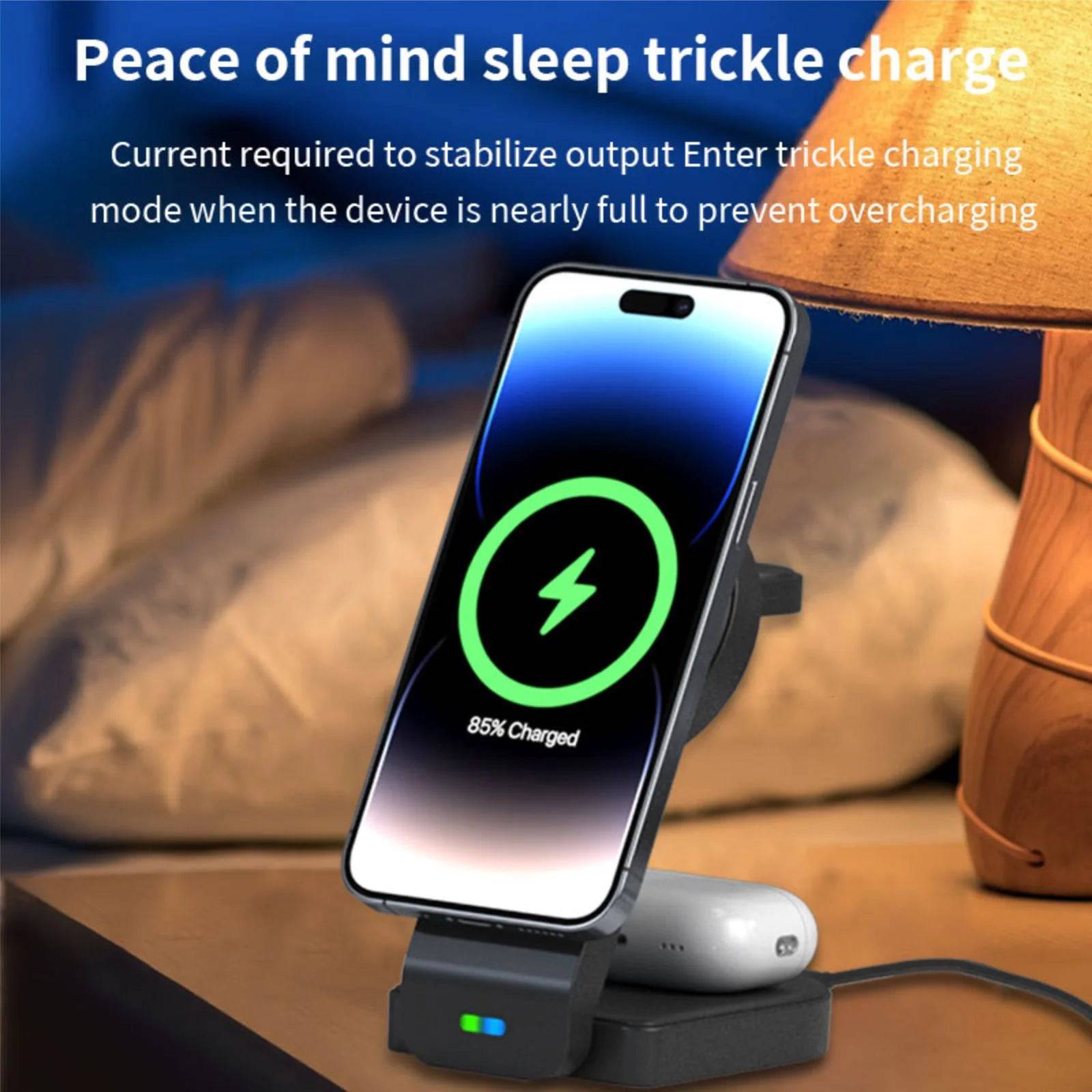 Magnetic Foldable 3 in 1 Wireless Charging Station for Apple Magsafe Charger ,15W Fast Wireless Charger Stand for Iphone 14 13 12 Series Apple Watch Airpods Multiple Devices, Adjustable Angle - Tenini Strive Electronic Shop