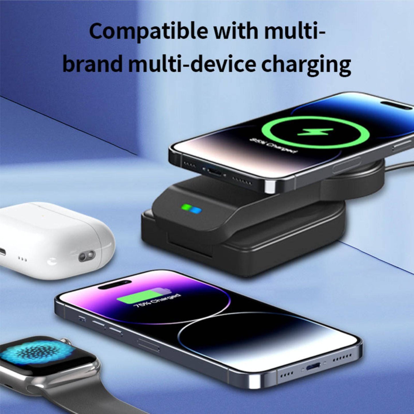 Magnetic Foldable 3 in 1 Wireless Charging Station for Apple Magsafe Charger ,15W Fast Wireless Charger Stand for Iphone 14 13 12 Series Apple Watch Airpods Multiple Devices, Adjustable Angle - Tenini Strive Electronic Shop