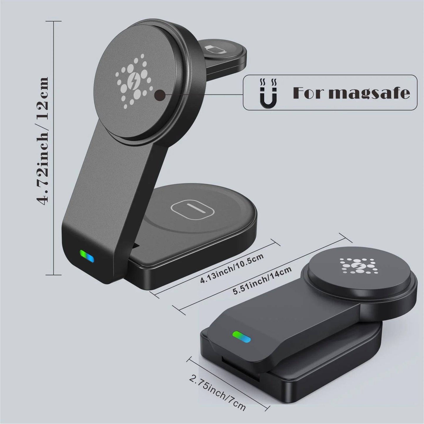 Magnetic Foldable 3 in 1 Wireless Charging Station for Apple Magsafe Charger ,15W Fast Wireless Charger Stand for Iphone 14 13 12 Series Apple Watch Airpods Multiple Devices, Adjustable Angle - Tenini Strive Electronic Shop