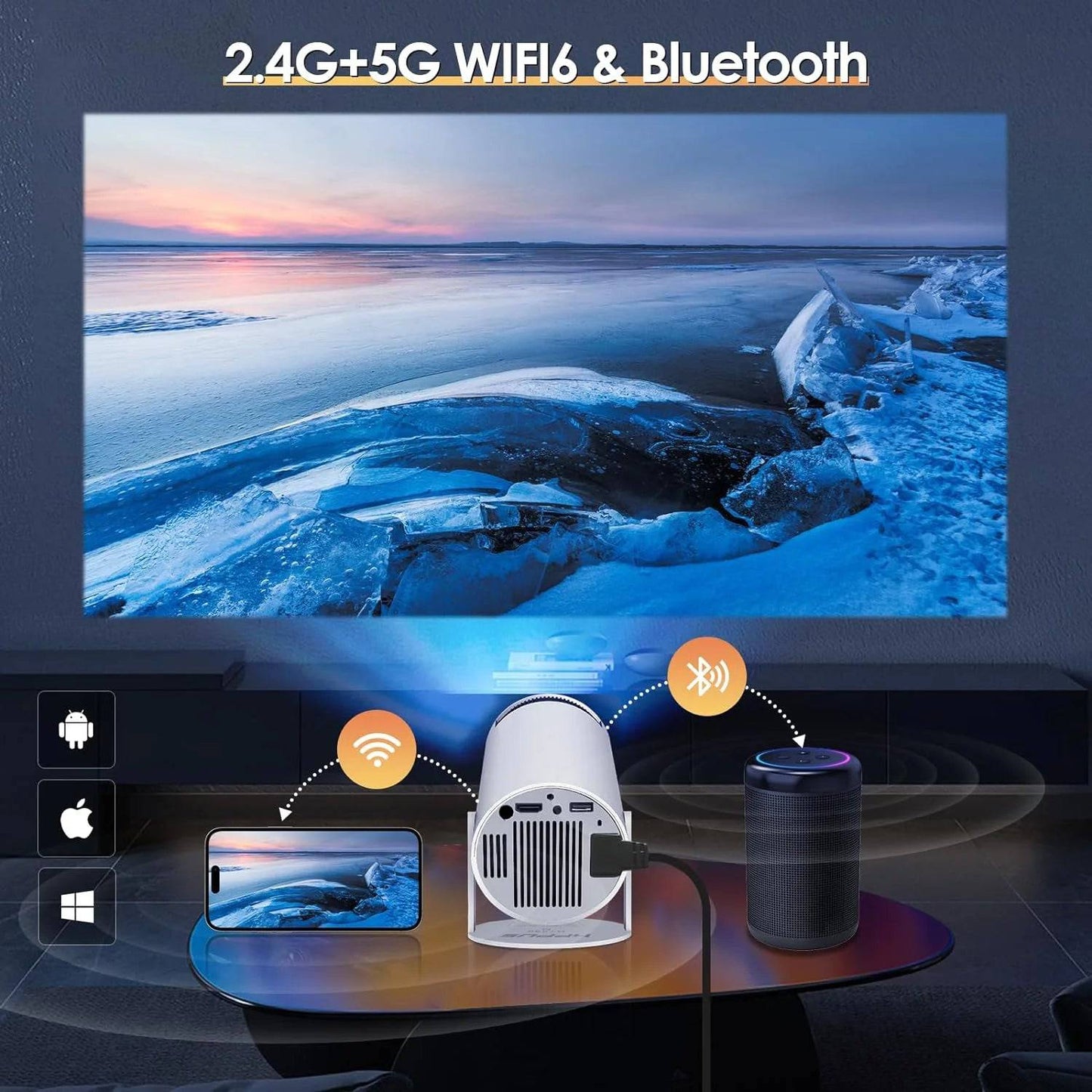 Mini Projector with Wifi and Bluetooth,4K 1080P Supported,Outdoor Movie Projector - Tenini Strive Electronic Shop