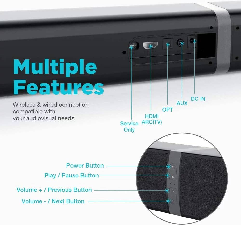 Sound Bars for TV, Bluetooth Soundbar for TV, 50W TV Sound Bar with 4 Drivers and Remote Control, Home Audio TV Speakers Sound Bar with Arc/Optical/Aux Connect - Tenini Strive Electronic Shop