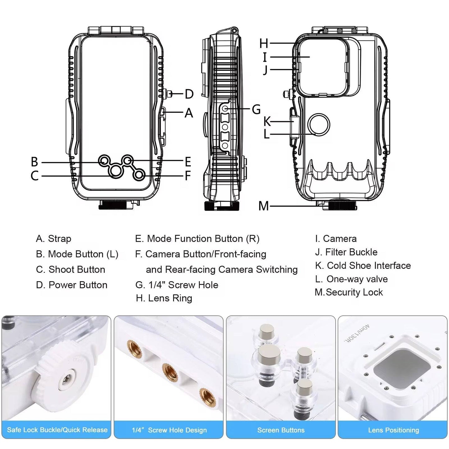 40M/130Ft Waterproof Diving Case for  15 14 13 12 11 Pro Max plus with One-Way Valve Underwater Video Housing Cover - Tenini Strive Electronic Shop