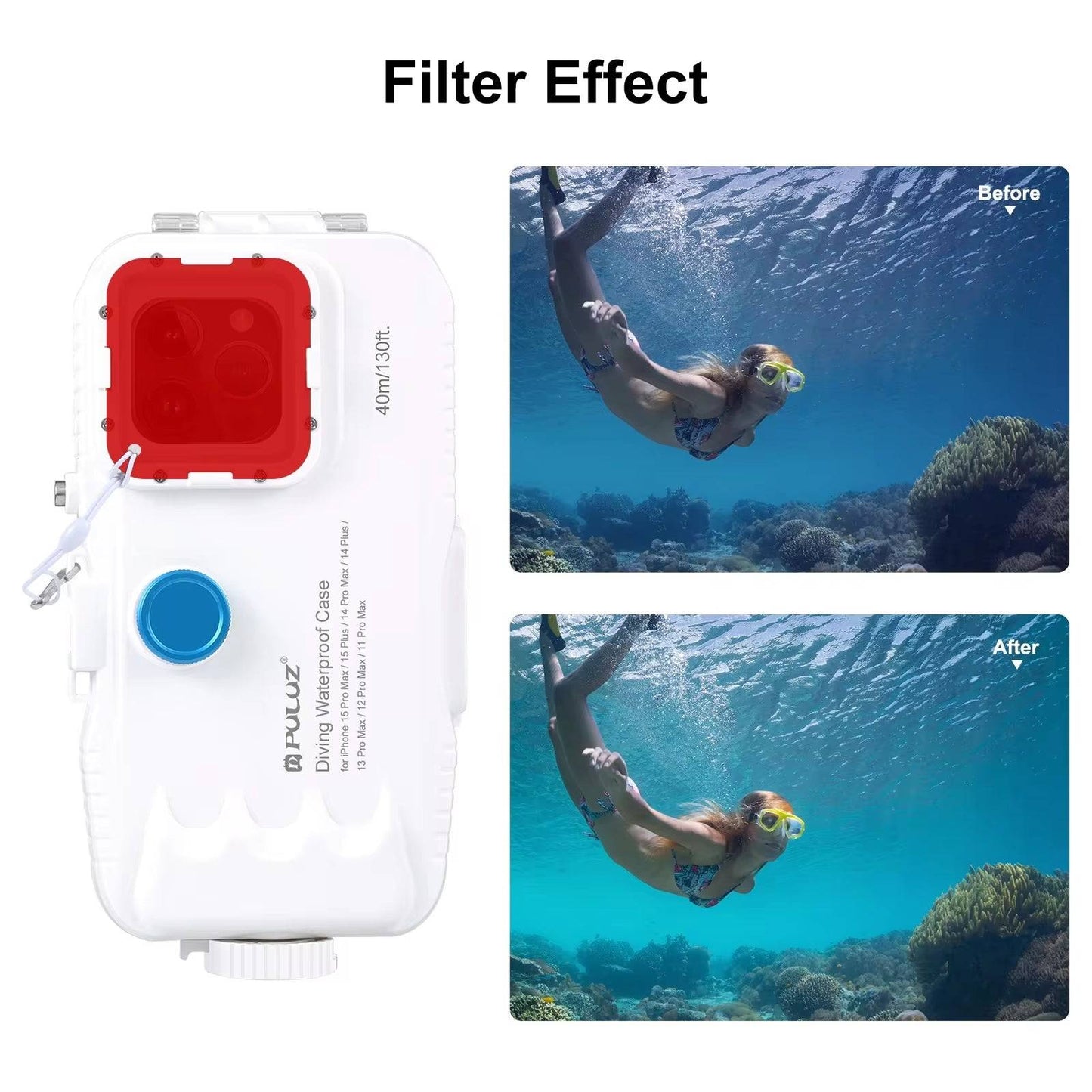 40M/130Ft Waterproof Diving Case for  15 14 13 12 11 Pro Max plus with One-Way Valve Underwater Video Housing Cover - Tenini Strive Electronic Shop