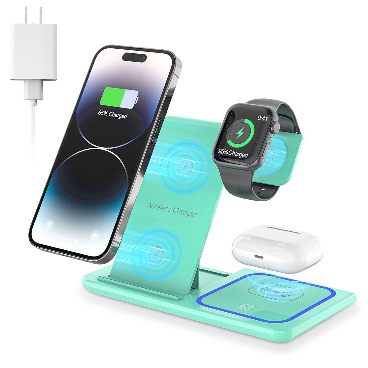 Wireless Charger, 18W Fast Iphone Charging Station for Iphone 16/15/14/13/12 /11/Pro Max/Plus, 3 in 1 Wireless Charging Stand for Iwatch Series SE 10/9/8/7/6/5/4/3, Airpods Pro/3/2 (W/ QC3.0 Adapter) - Tenini Strive Electronic Shop