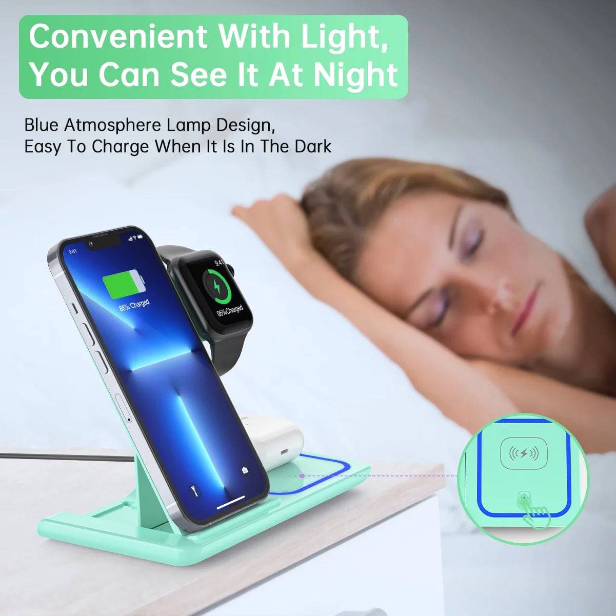 Wireless Charger, 18W Fast Iphone Charging Station for Iphone 16/15/14/13/12 /11/Pro Max/Plus, 3 in 1 Wireless Charging Stand for Iwatch Series SE 10/9/8/7/6/5/4/3, Airpods Pro/3/2 (W/ QC3.0 Adapter) - Tenini Strive Electronic Shop