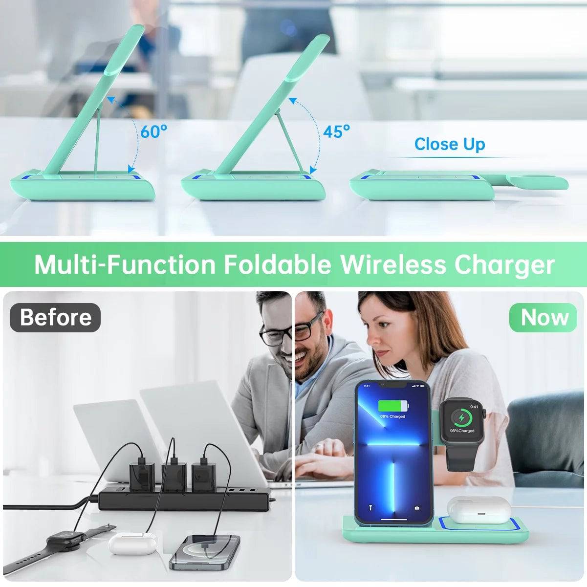 Wireless Charger, 18W Fast Iphone Charging Station for Iphone 16/15/14/13/12 /11/Pro Max/Plus, 3 in 1 Wireless Charging Stand for Iwatch Series SE 10/9/8/7/6/5/4/3, Airpods Pro/3/2 (W/ QC3.0 Adapter) - Tenini Strive Electronic Shop