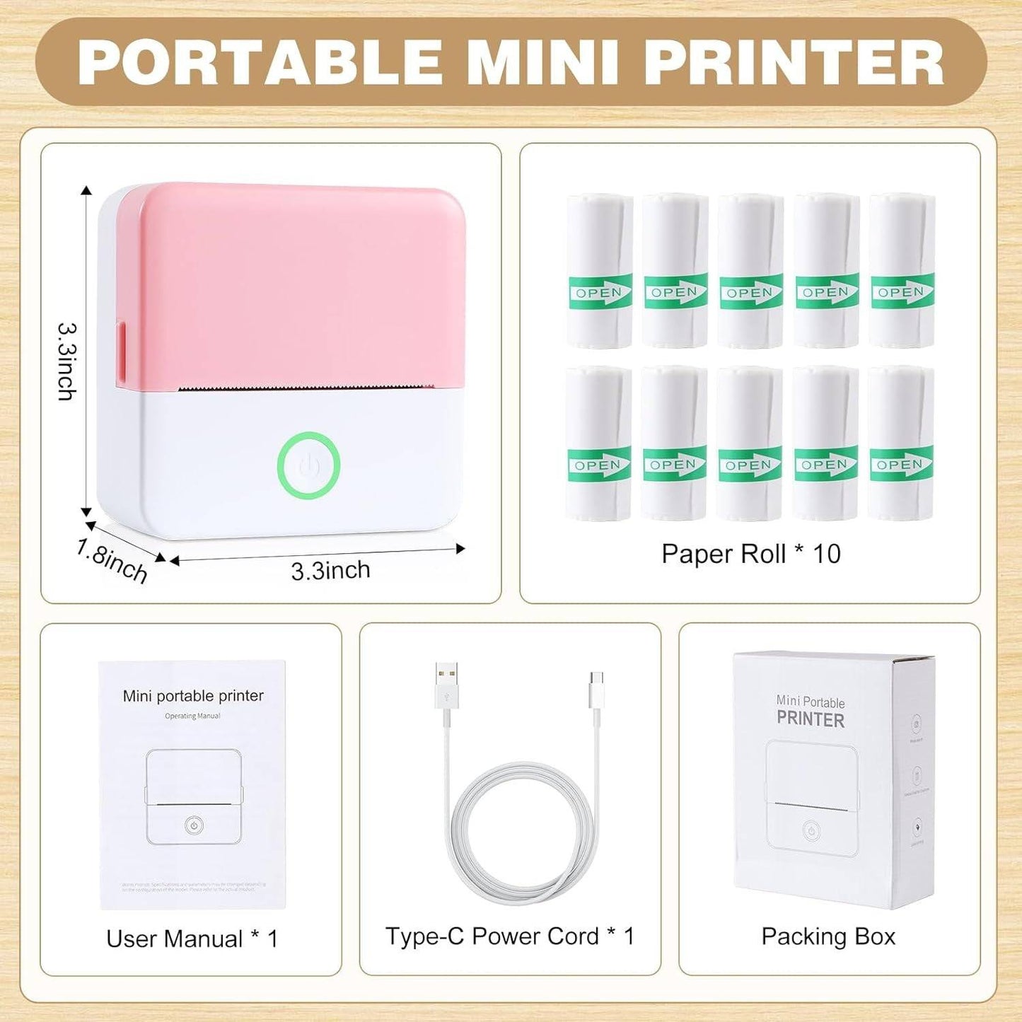 Thermal Mini Printer, Portable Inkless Sticker Maker, Bluetooth Printer for Phone, Wireless Label Printer with Tape, Free Cut Small Pocket Printer for Notes&Children DIY, Compatible with Ios&Android - Tenini Strive Electronic Shop