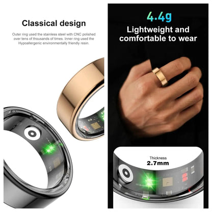 Smart Ring Fitness Heart Rate Tracker Titanium Steel Shell IP68&3ATM Waterproof Multi-Sport Modes Sleep Monitoring Rings - Tenini Strive Electronic Shop