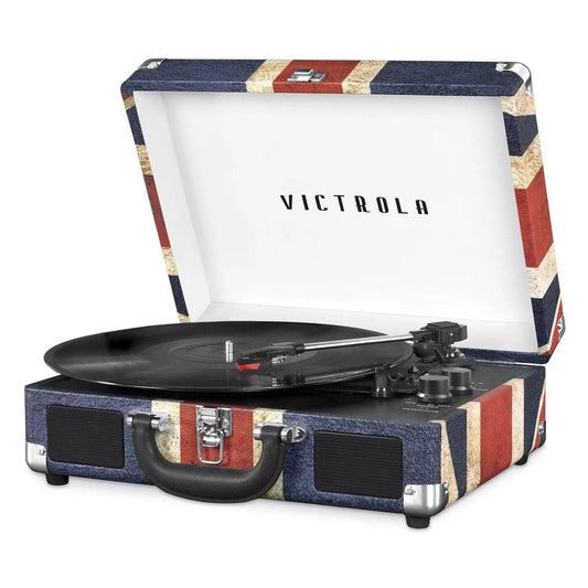 the Journey Bluetooth Suitcase Record Player with 3-Speed Turntable (Union Jack) - Tenini Strive Electronic Shop