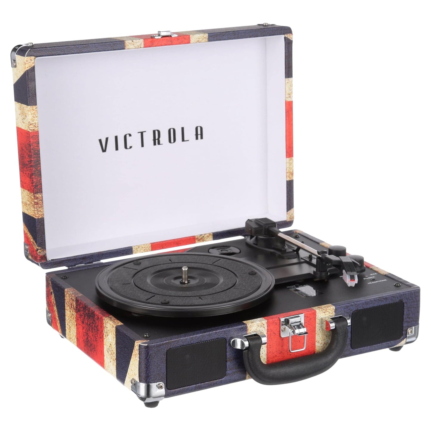 the Journey Bluetooth Suitcase Record Player with 3-Speed Turntable (Union Jack) - Tenini Strive Electronic Shop