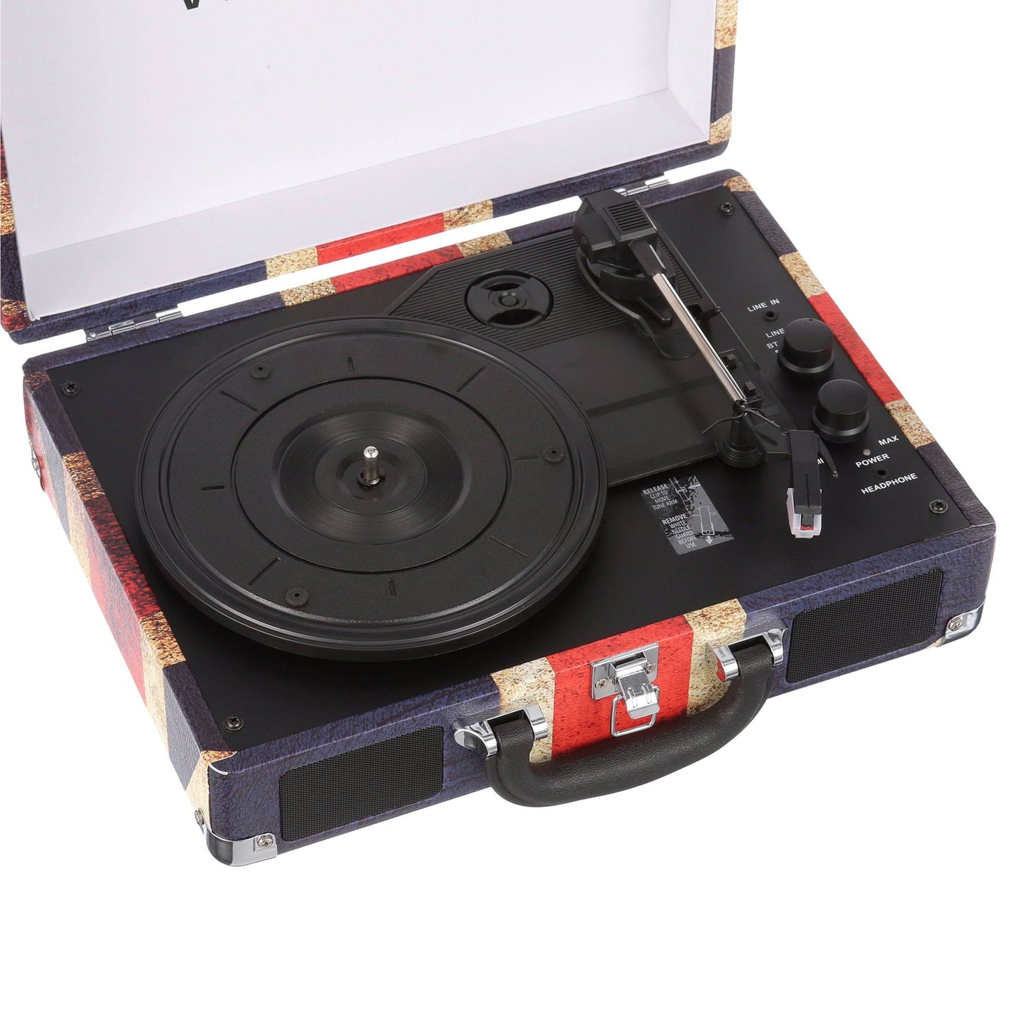 the Journey Bluetooth Suitcase Record Player with 3-Speed Turntable (Union Jack) - Tenini Strive Electronic Shop