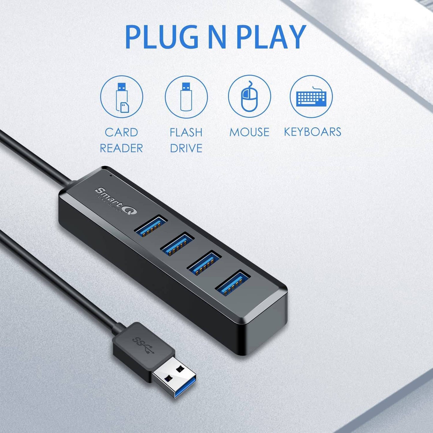 H302S USB 3.0 Hub for Laptop with 2Ft Long Cable, Multi Port Expander, Fast Data Transfer USB Splitter Compatible with Windows PC, Mac, Printer, Mobile HDD - Tenini Strive Electronic Shop