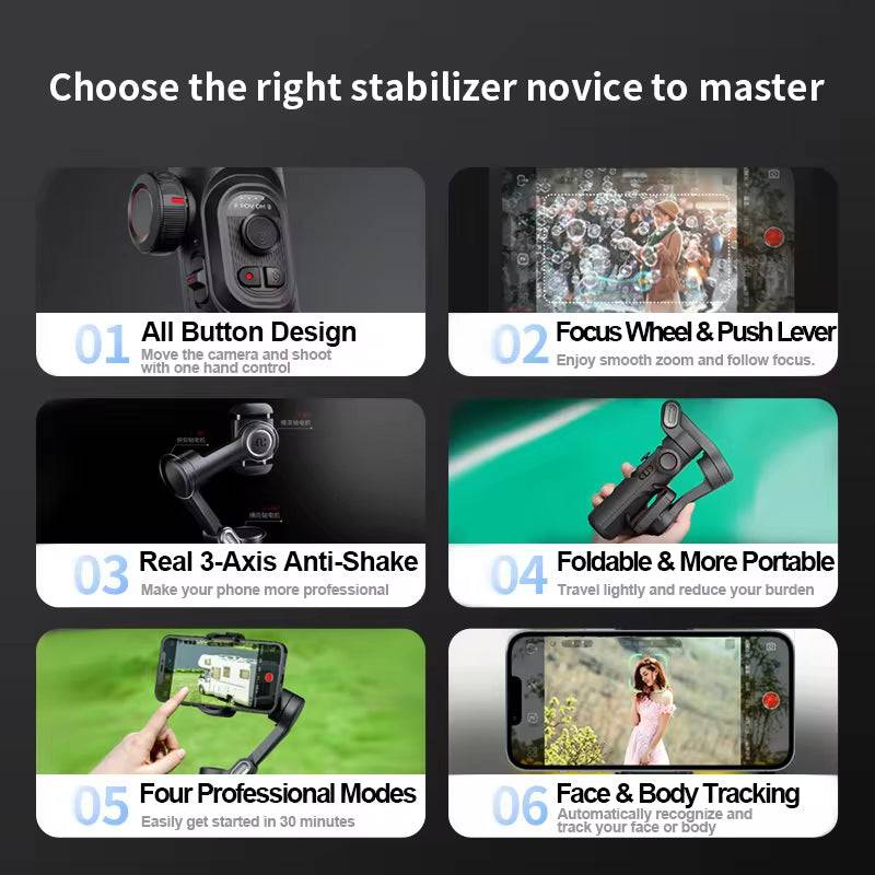 3-Axis Handheld Gimbal Stabilizer for Smartphone with Fill Light for Iphone Android Face Tracking Tiktok Vlog Smart XE - Tenini Strive Electronic Shop