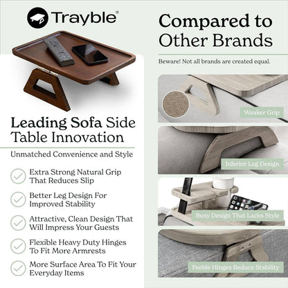 Bamboo Trayble Couch Arm Table, Clip on Tray Sofa Table for Couches. Sofa Arm Tray, Armchair Table for TV Dinners, Remotes, Drinks and Snacks - 13.75 X 9.5Inch, Brown - Tenini Strive Electronic Shop