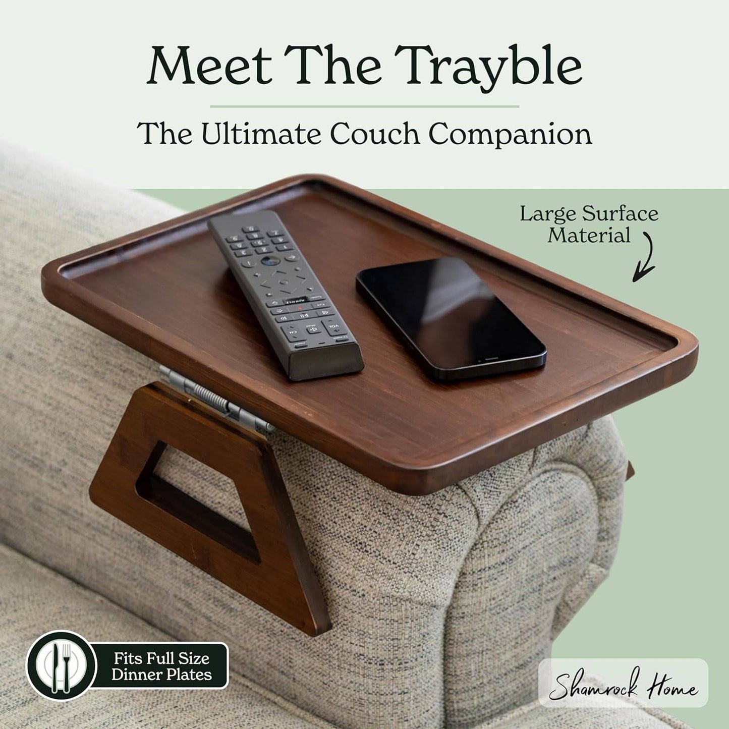 Bamboo Trayble Couch Arm Table, Clip on Tray Sofa Table for Couches. Sofa Arm Tray, Armchair Table for TV Dinners, Remotes, Drinks and Snacks - 13.75 X 9.5Inch, Brown - Tenini Strive Electronic Shop