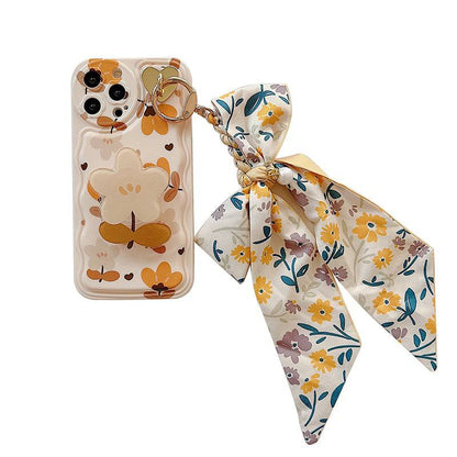 Autumn Leaves and Flowers with Bow Silk Scarf Phone Cases - Tenini Strive Electronic Shop