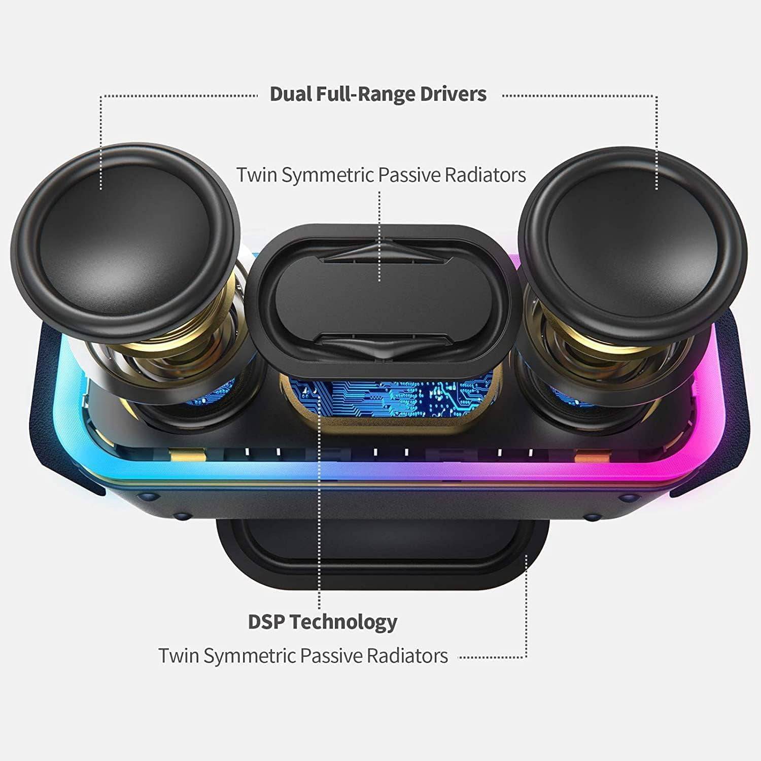 Bluetooth Speaker, Soundbox Pro+ Wireless Bluetooth Speaker with 24W Impressive Sound, Booming Bass, IPX6 Waterproof, 15Hrs Playtime, Wireless Stereo Pairing, Mixed Colors Lights, 66 FT- Grey - Tenini Strive Electronic Shop