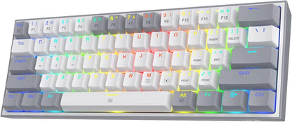 K617 Fizz 60% Wired RGB Gaming Keyboard, 61 Keys Hot-Swap Compact Mechanical Keyboard W/White and Grey Color Keycaps, Linear Red Switch, Pro Driver/Software Supported - Tenini Strive Electronic Shop