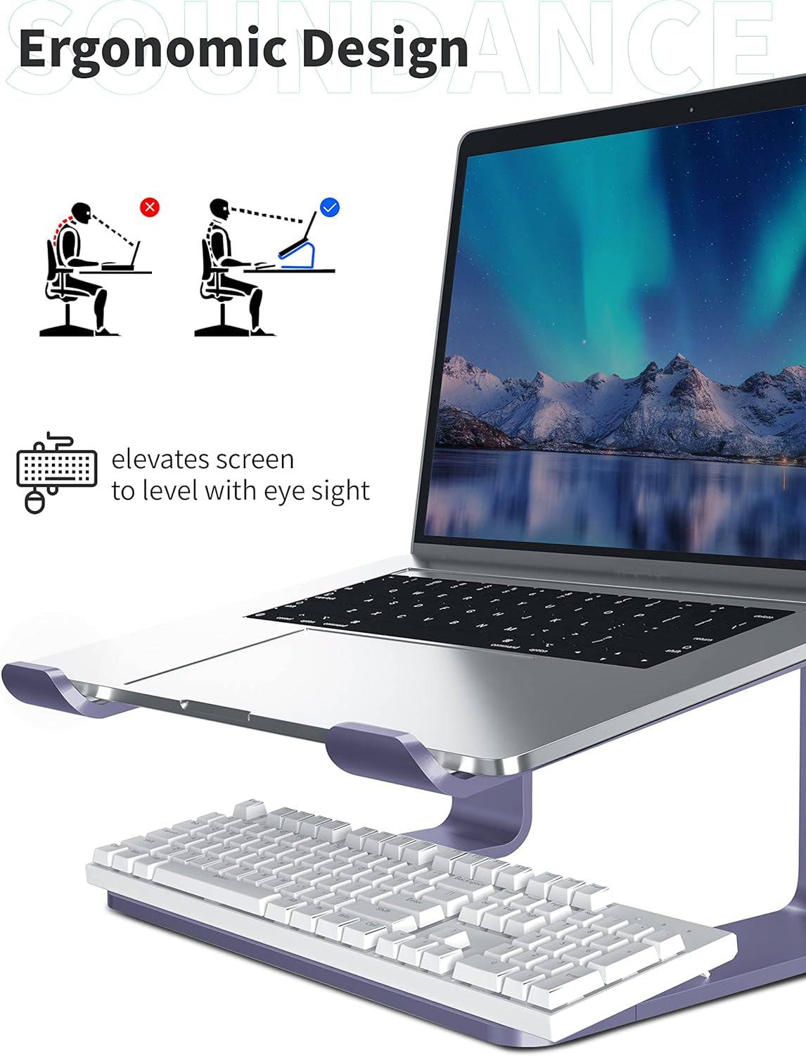 Laptop Stand, Aluminum Computer Riser, Ergonomic Laptops Elevator for Desk, Metal Holder Compatible with 10 to 15.6 Inches Notebook Computer, Purple - Tenini Strive Electronic Shop