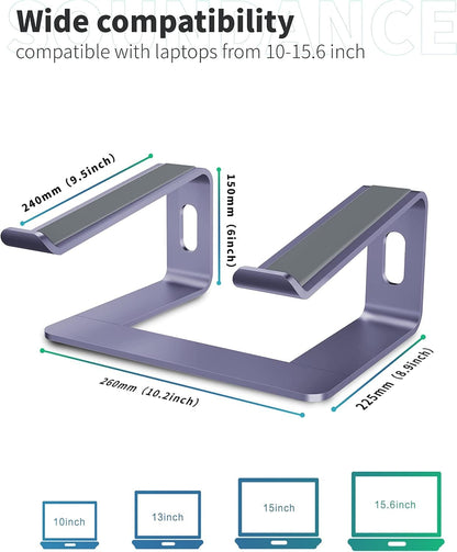 Laptop Stand, Aluminum Computer Riser, Ergonomic Laptops Elevator for Desk, Metal Holder Compatible with 10 to 15.6 Inches Notebook Computer, Purple - Tenini Strive Electronic Shop