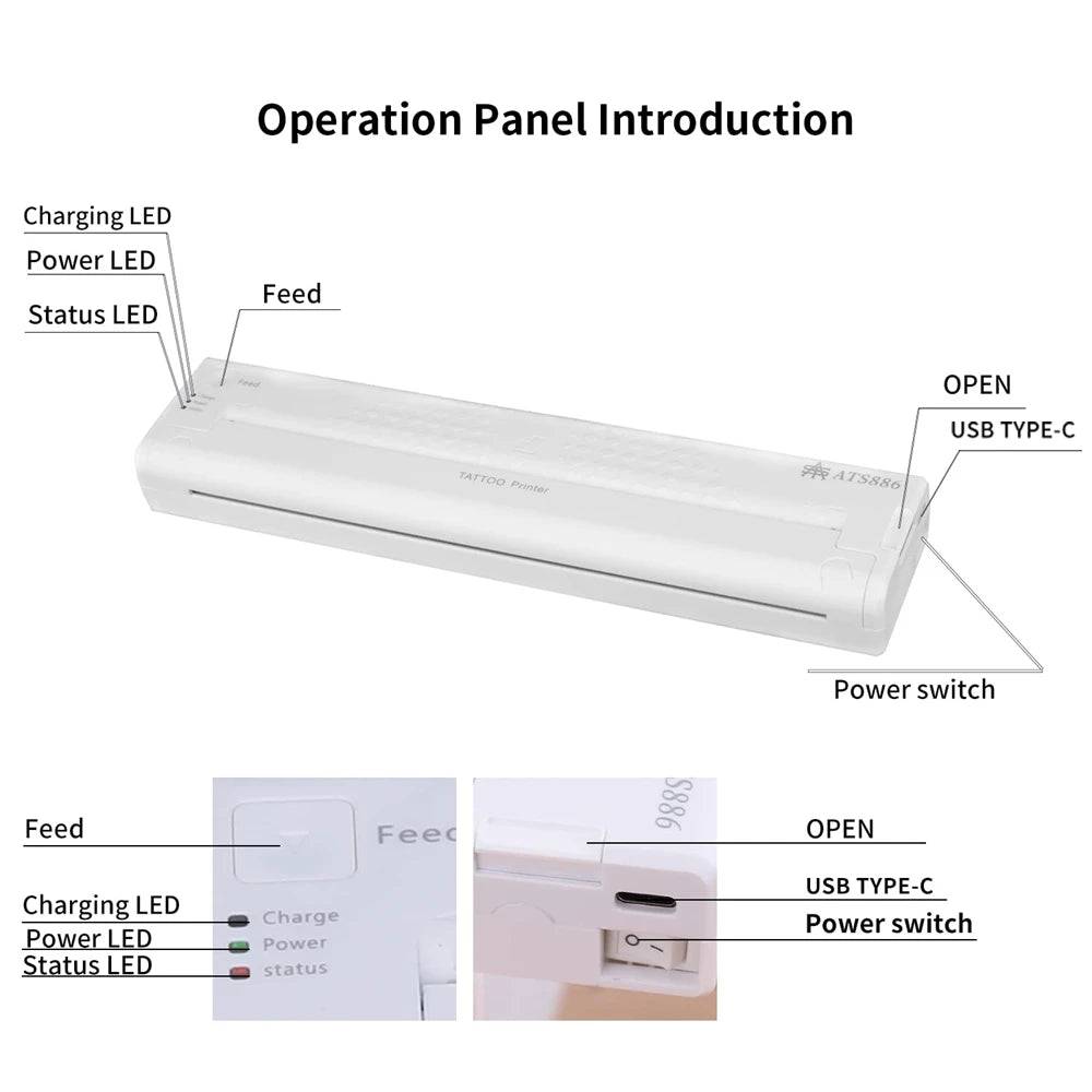 Wireless Battery Thermal Printer Tattoo Portable Machine Clear Transfer Tattoo Stencil Printer Thermal Copier Machine - Tenini Strive Electronic Shop