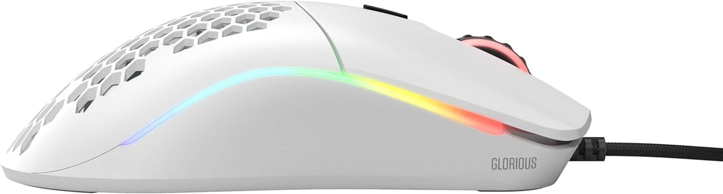 Model O Wired Gaming Mouse 67G Superlight Honeycomb Design, RGB, Pixart 3360 Sensor, Omron Switches, Ambidextrous - Matte White - Tenini Strive Electronic Shop